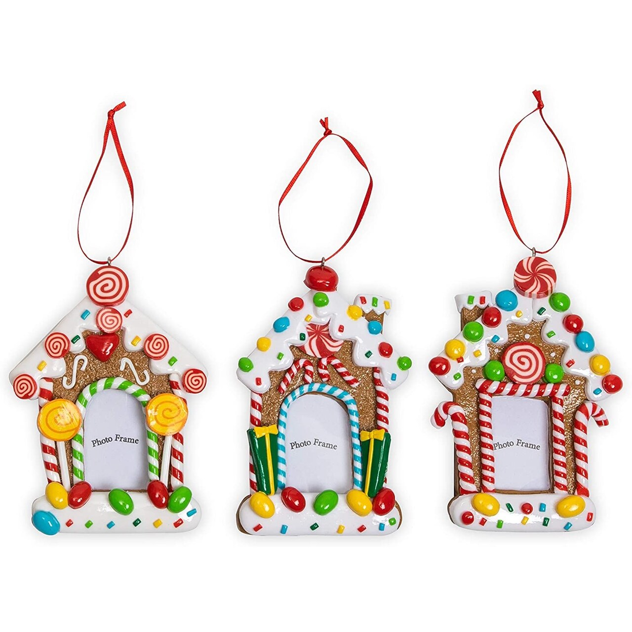 Christmas Picture Frames, Gingerbread House Photo Frame Xmas Ornaments (3 Pack)